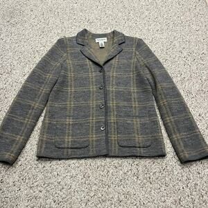 Rena Rowan Wool Sweater Blazer Sz S Petite Plaid Gray Academia Preppy Classic